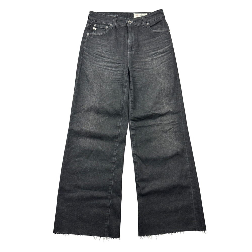 AG Adriano Goldschmied Women 24 Saige Wide Leg Crop Jeans Faded Black High Rise
